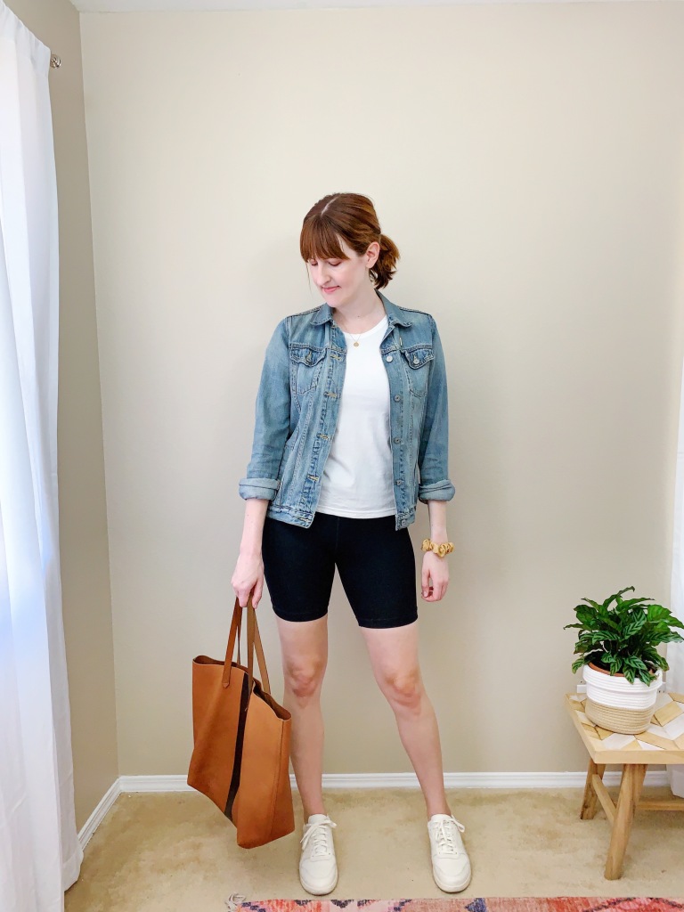 Everlane perform bike short casual outfit ideas